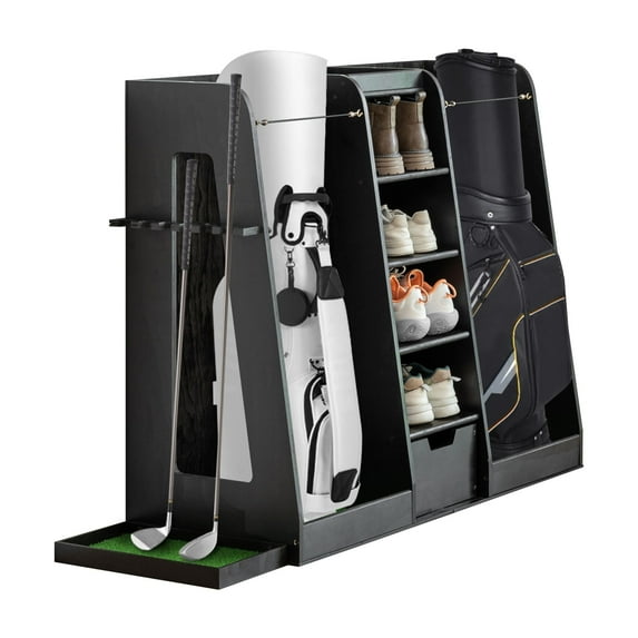 Garage Storage Golf Bag Organizer Home Gym Rack Clubs Golfing Equipment Accessories for Simulator Room Basement, Black
