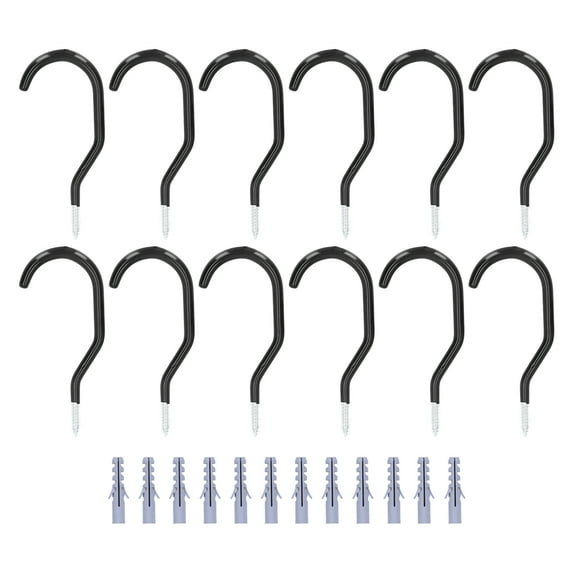 Garage Storage Hooks for Bikes with Coating, Heavy Duty Iron Garage Bike Hooks, Wall and Ceiling Bike Storage Hooks, 12pc Set with Wall Plugs