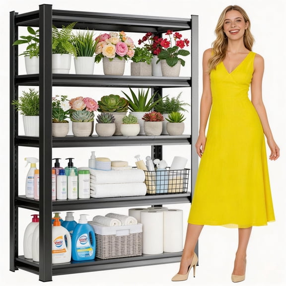 Garage Storage Shelves, 4 Tier Adjustable Steel Storage Shelves, Heavy Duty Metal Shelving Unit, 10 Mins Quick Assembly Storage Rack for Kitchen Garage Pantry Office Organization, 14"D x 24"W x 54"H