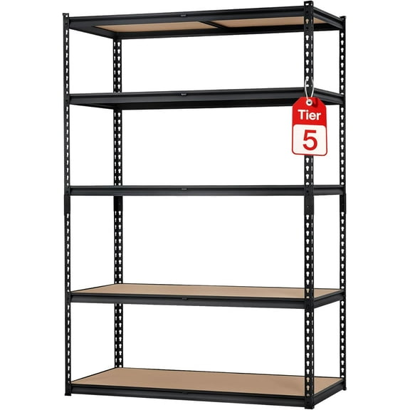 Garage Storage Shelves 5 Tiers, Heavy Duty Storage Shelving Racks with 2500 Lbs Capacity, 48" L x 24" W x 72" H Metal Adjustable Shelving Unit for Kitchen Pantry Basement Bathroom Laundry