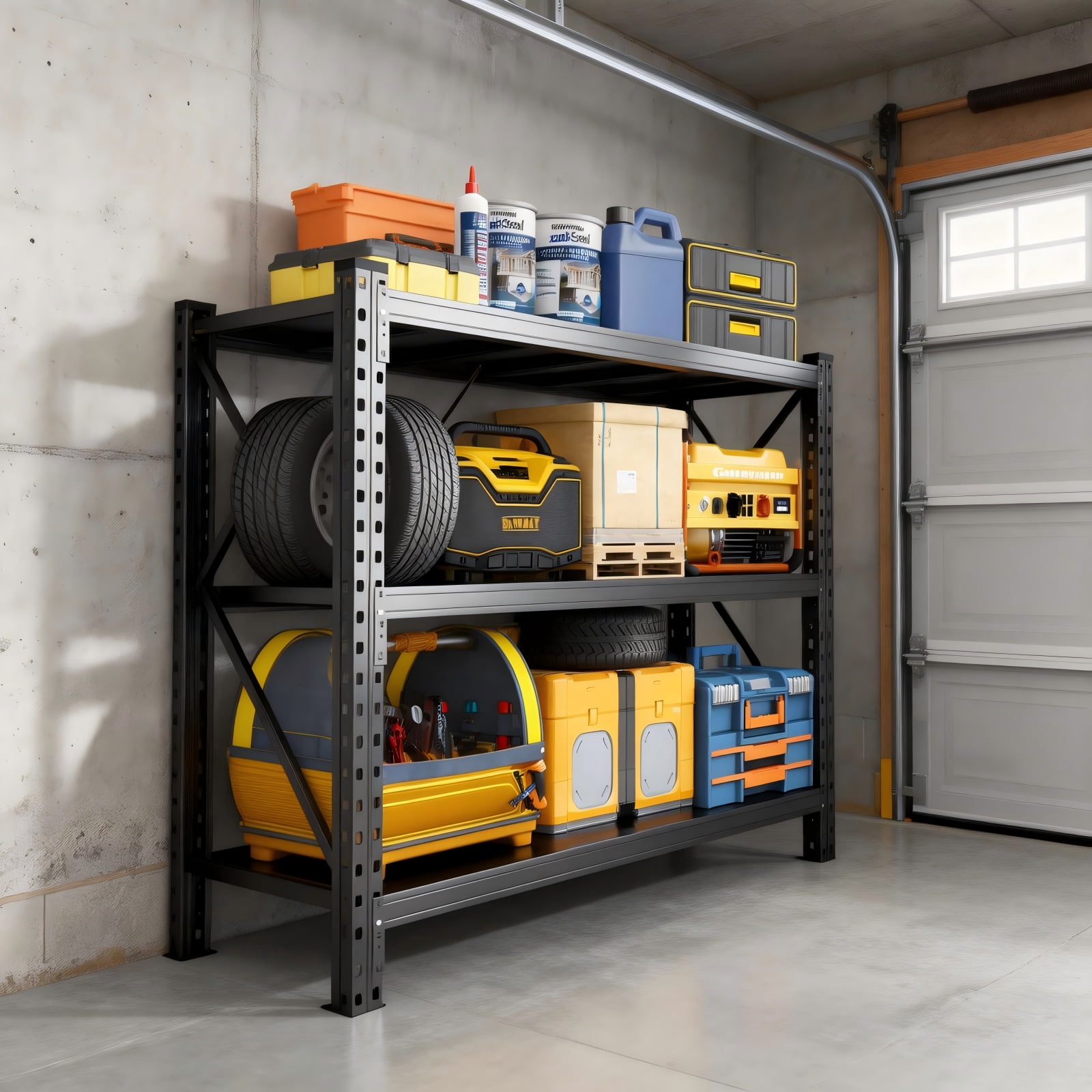 Metal Racking Shel Garage Storage Shelves, 3000lbs 3 Tier Adjustable Garage Shelving ...