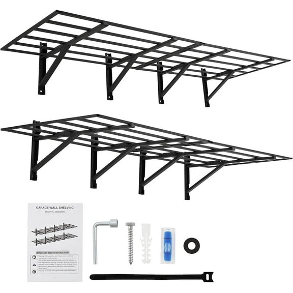 Garage Storage Shelving Wall Mounted, 2 Pack 2x6ft Wall Mount Shelves, 1600 Lbs Heavy Duty Sturdy Shelves, Folding Strong Garage Organiser, Storage Racks for Shop, Shed, Storage Shelve, Black