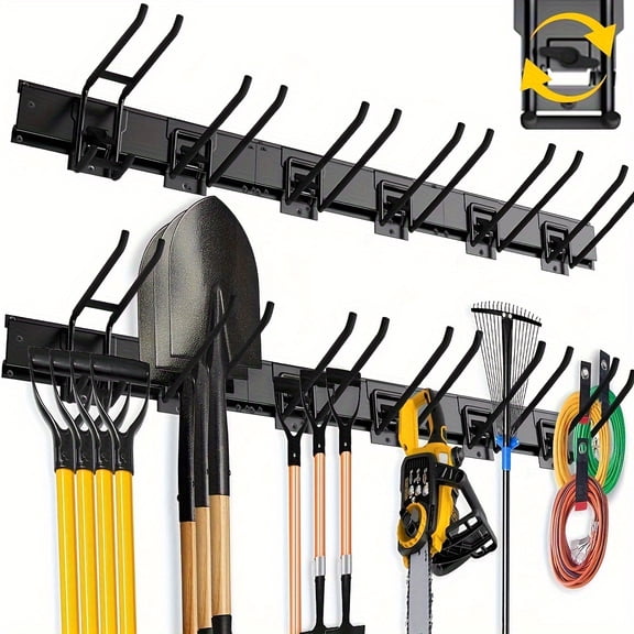 Garage Storage System with Swivel Buttons, 48" Wall Mount Tool Organizer for Garden & Yard Tools, Holds Up to 420 LBS, Ideal for Brooms, Shovels, Trimmers