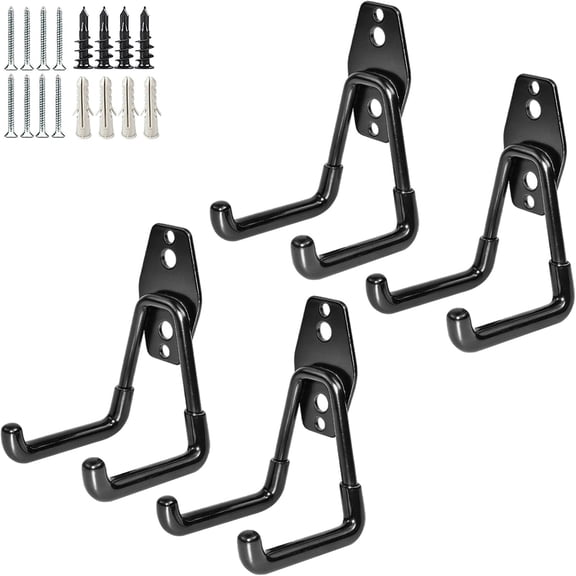 Garage Storage Utility HooksGarage Garden Tool OrganizerSteel Wall Mount Hooks, Garden Small U Hooks (4 Pack-Black)