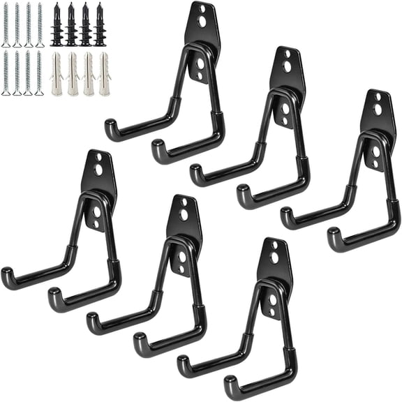Garage Storage Utility HooksGarage Garden Tool OrganizerSteel Wall Mount Hooks, Garden Small U Hooks (6 Pack-Black)