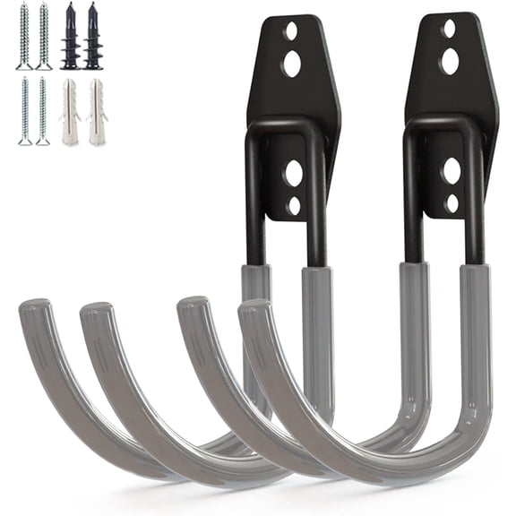 Garage Storage Utility HooksGarage Garden Tool OrganizerSteel Wall Mount Hooks, Large Garden U Hooks 2 Pack (Type-2-Gray)
