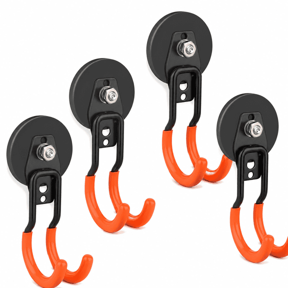 Garage Strong Magnetic Hooks, 2 Pack Heavy Duty Large J Hooks with Magnet, Anti-Slip Coating Magnet Hooks for Garden Tools, Ropes, Drill