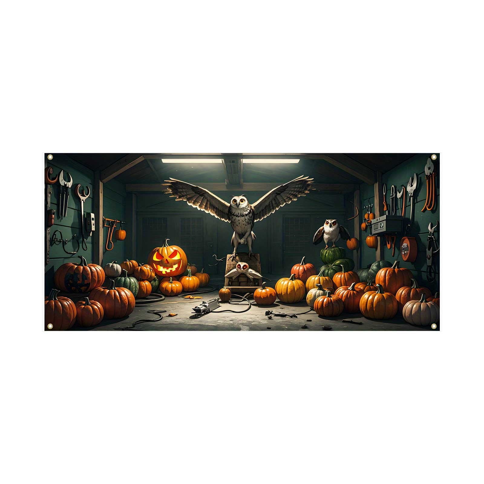 Garage Themed Banner With Haunting Graphics For Car Enthusiasts