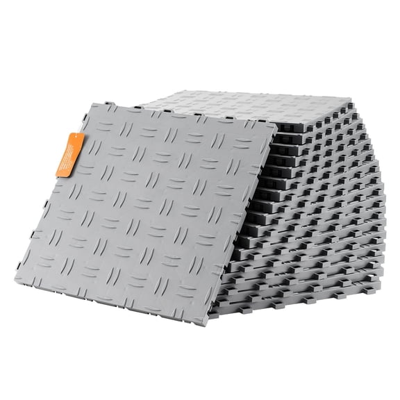 Garage Tiles Interlocking 12x12, 25 Pack - Non-Slip Floor Covering Tiles for Garages, Basements & Repair Shops - Durable 0.53 Inch Thick Silver Flooring