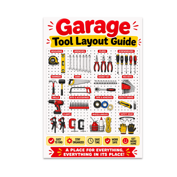 Garage Tool Layout Guide - DIY Enthusiast - 13x19 Poster Print