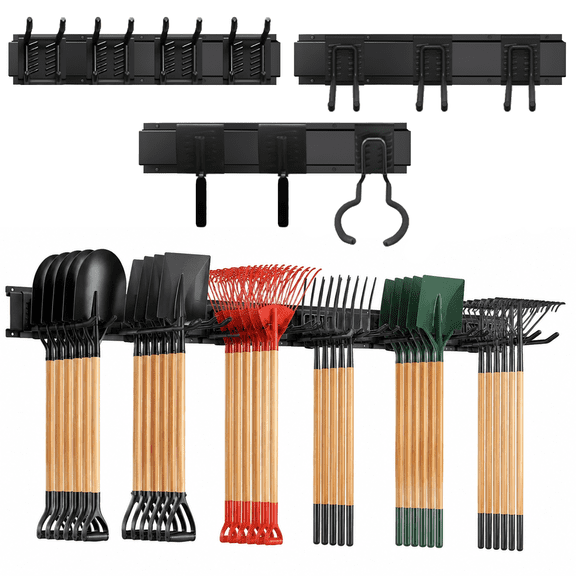 iFaveorr Heavy Duty Wall Mount Garage Storage Organizer Rack 16in Adjustable Sliding Hooks 440LBS Max Load for Workshop Yard Hand Tools