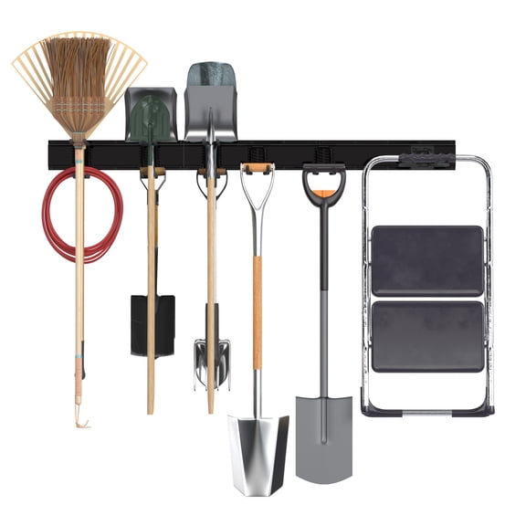 Garage Tool Organizer Wall Mount, 48" Garden Tool Organizer with 6 Adjustable Double-layer Hooks, Heavy Duty Metal Garage Storage Rack for Garden, Yard, and Shed
