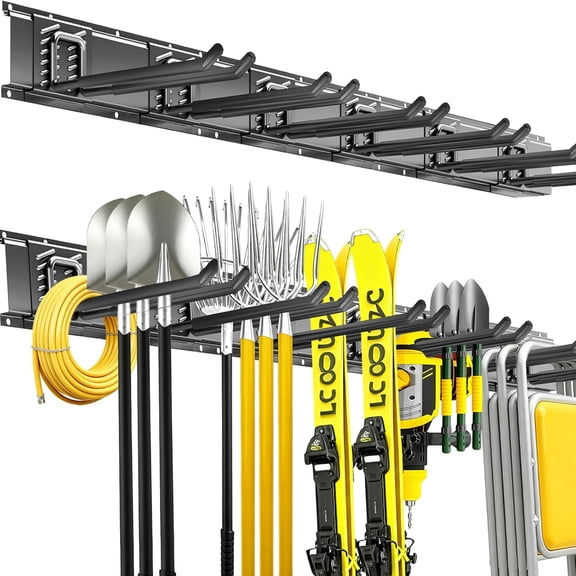 Garage Tool Organizer Wall Mount, 48inch Heavy Duty Garden organizer Storage System, Easy Install With 6 Adjustable Straight Hooks, For Garage, Basement, Shed, Workshop()