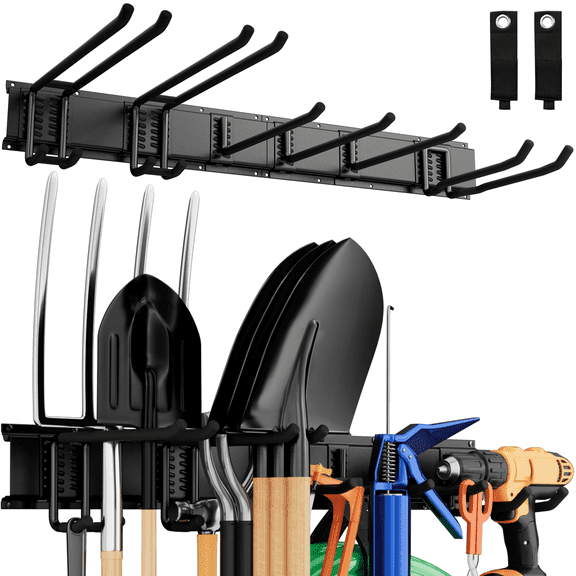 UNTIMATY Garage Tool Organizer Wall Mount Yard Tool Organizer with 6 Adjustable Hooks,Heavy Duty Metal Garden Tool Storage Rack Hanger, Holds Up to 350 lbs