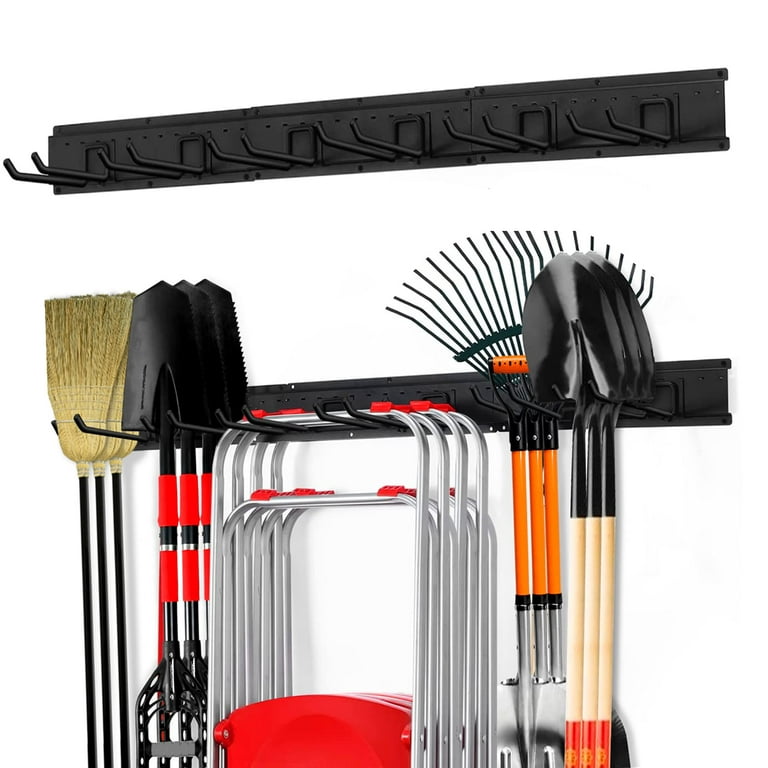Garage Tool Storage Organizers Wall Mounted with 6 Removable Hooks and 3  Board, Heavy Duty Powder Coated Steel Garden Tool Hanger Rack for Chair,  Broom, Mop, Rake Shovel & Tools 