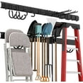 thumbnail image 1 of Garage Tool Storage Rack, Heavy Duty Garage Storage Organizer Rack System Wall Mounted Tool with 12 double hooks, 4 rails Garden Tool Rack, 1 of 10