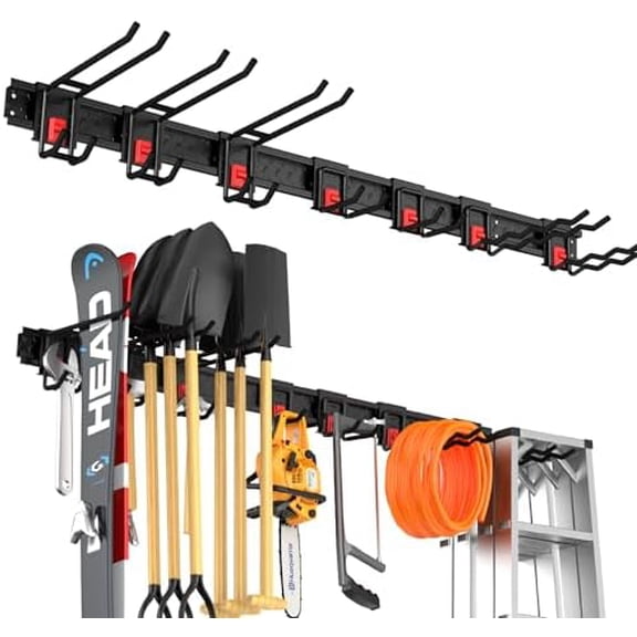 Garage Tool Storage Rack Wall Mount, Heavy Duty Metal Tool Organizer with 7 Hooks, 48" Wall Mounted Tool Holder for Garage Shed Workshop$$Tools & Hardware Other