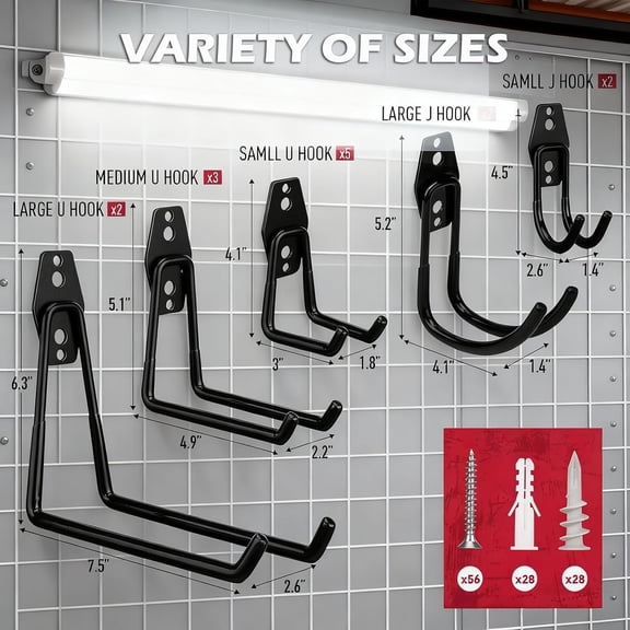 Garage Tool Storage Wall Hook Assortment Set: 15PCS Heavy Duty Large Hanger Garden Tool Organizer Ladder Bike Rack Yard Tool Holder Shed Shovel Metal Screw Organization Bicycle Steel Bracket