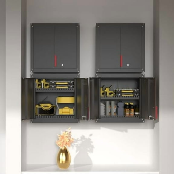 Garage Wall Cabinet, Metal Wall Cabinet with Lockable Doors,26" Tall Wall Cabinet with Adjustable Shelf,Garage Storage Cabinets Shelf with Anti-Fall Rails for Garage,Storage Room