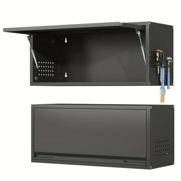 Garage Wall Cabinet, Metal Wall Cabinet With Up-Flip Door, 31.5" W Wall Mounted Metal Storage Cabinet For Kitchen, Garage, Basement, Ware House Assembly Required