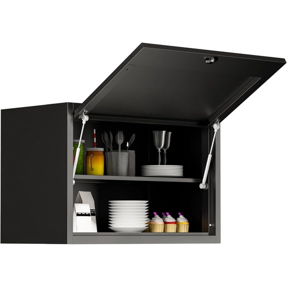 Garage Wall Cabinet, Wall Mounted Cabinet with Up-flip Door and Adjustable Shelf for Garage, Tool Room, Kitchen, Assembly Required (Black, Upflip Door-H20)