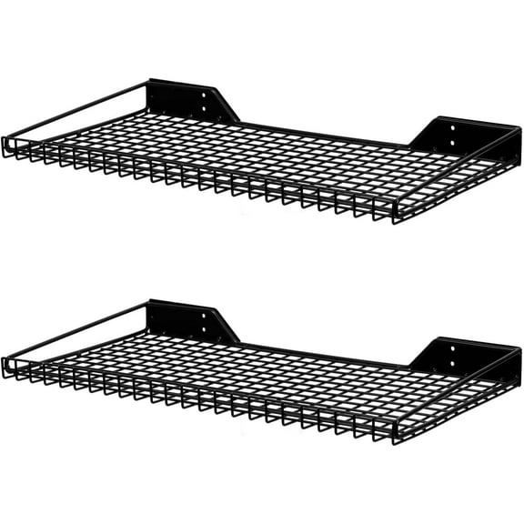 Garage Wall Shelf 2 Pack 23.6"x11.8" Wall Mount Heavy Duty Metal Shelves Mesh Storage Rack for Garage, Office, Basement and Kithcen, max Load 65 lbs (Black)