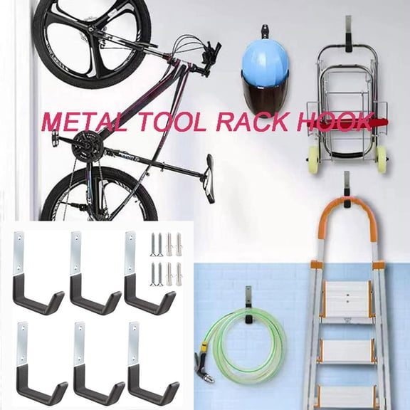 Garage Wall Storage Hook Heavy Duty Metal Rack for Ladders, Garden Tools, Bikes and Long Boards, Space Saving Garage Organizer