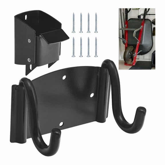 Metal Wheelbarrow Storage Bracket 90 Lb Capacity with 8 Screws - Wall Mount Hook for Garage and Workshop