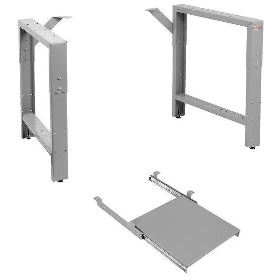 Garage Workbench Table Frame 20" Depth and Pullout Shelf kit - Height Adjustable 29" to 35" - Gray