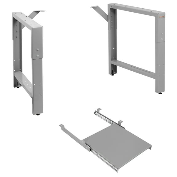 Garage Workbench Table Frame 26" Depth and Pullout Shelf kit - Height Adjustable 29" to 35" - Gray