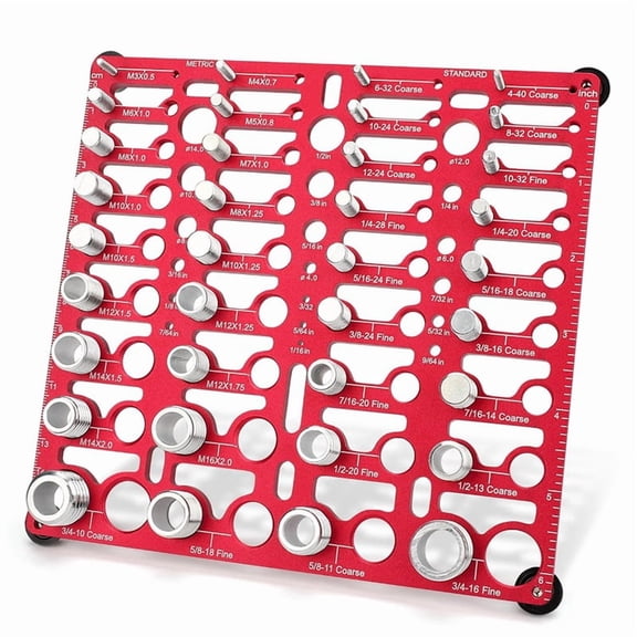 Garage Workshop Thread Inspector: 55 Nut and Bolt Thread Gauge, Metric & Standard Drill Bit Gauges, Wall-Mountable