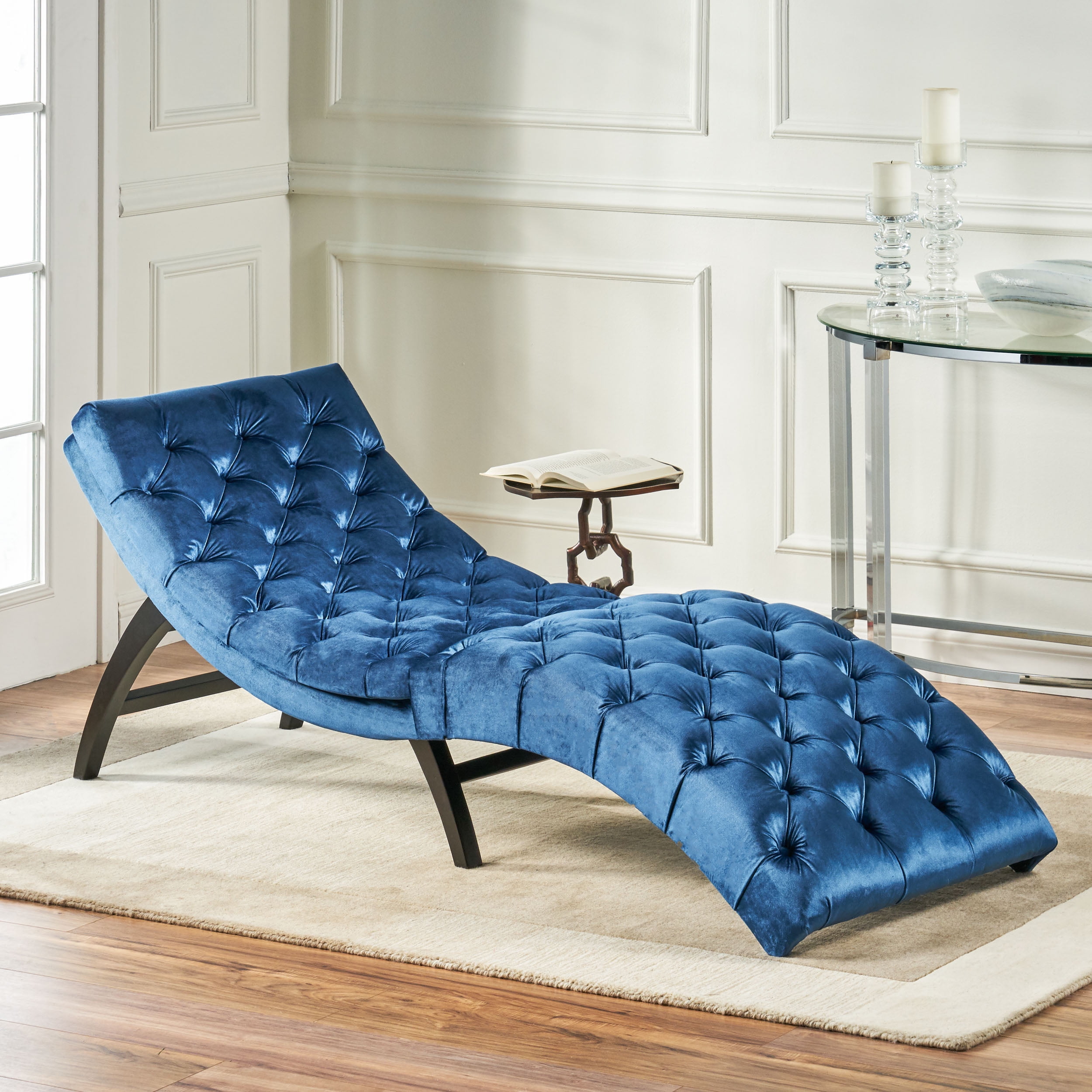 Elegant Gray Velvet Tufted Indoor Chaise Lounge