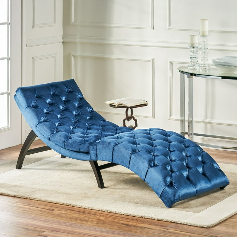 Garamond Contemporary Velvet Chaise Lounge Blue and Expresso