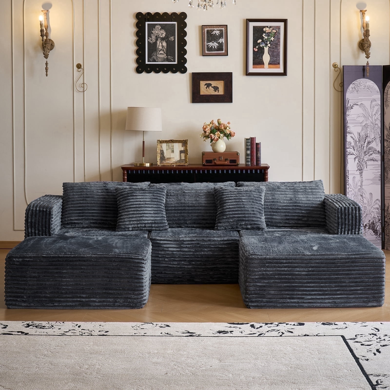 Garaneeds Modular Sectional Sofa for Living Room, 110" Boneless U-Shaped Couch, 5-Seat, Gray