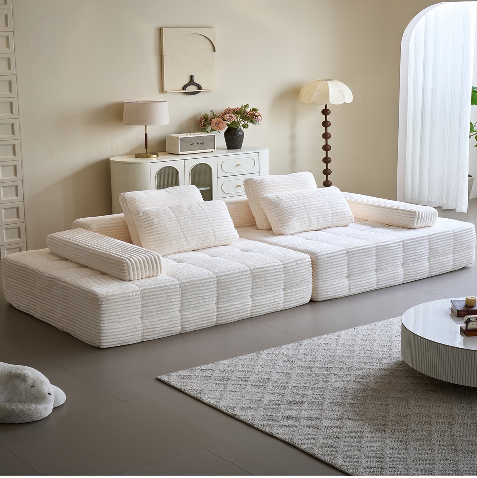 Garaneeds 113" Beige Modular Sectional Sofa for Living Room - Boneless Cloud Couch, No Assembly Required