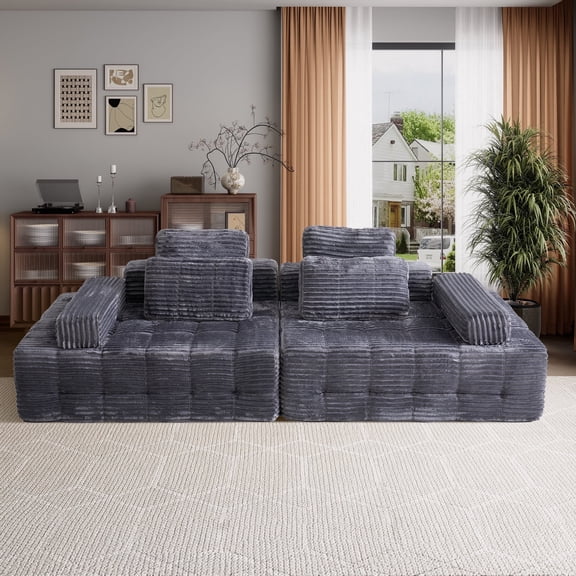 Garaneeds 113" Gray Modular Sectional Sofa for Living Room - Boneless Cloud Couch, No Assembly Required