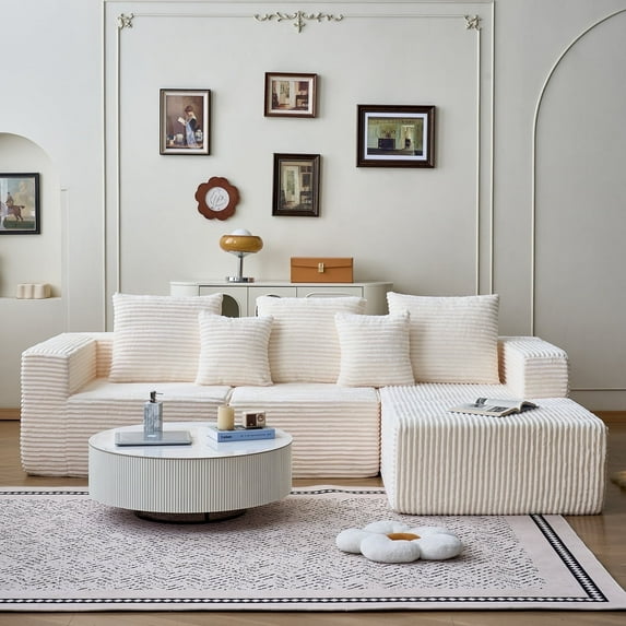 Garaneeds Modular Sectional Sofa for Living Room, 108" L-Shape Boneless Couch with Oversized Chaise, Beige, 3 Seats, Right Side