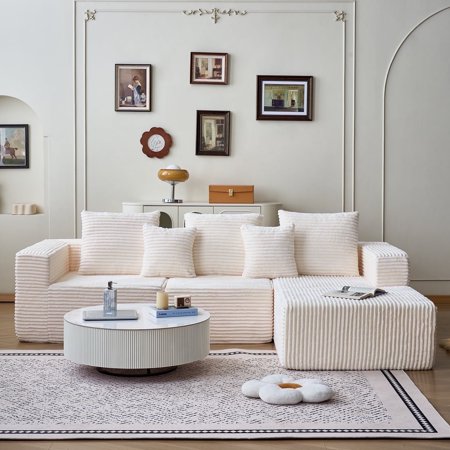 Garaneeds Modular Sectional Sofa for Living Room, 108" L-Shape Boneless Couch with Oversized Chaise, Beige, 3 Seats, Right Side