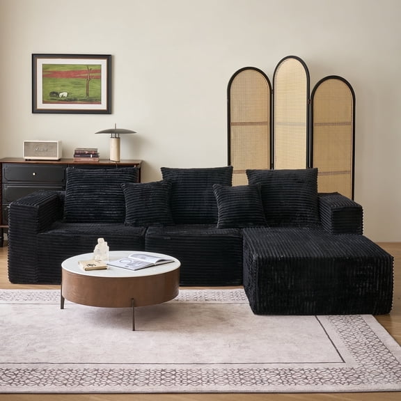 Garaneeds Modular Sectional Sofa for Living Room, 108" L-Shape Boneless Couch with Oversized Chaise, Black, 3 Seats, Right Side