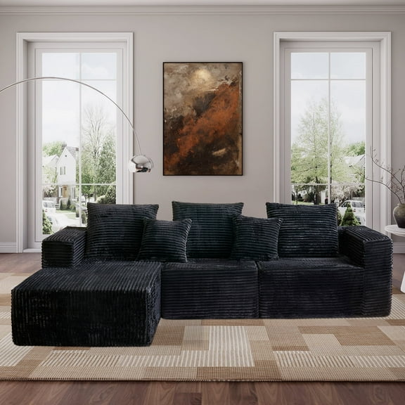 Garaneeds Modular Sectional Sofa for Living Room,108" L-Shape Boneless Couch with Oversized Chaise, Black, 3 Seat, Left