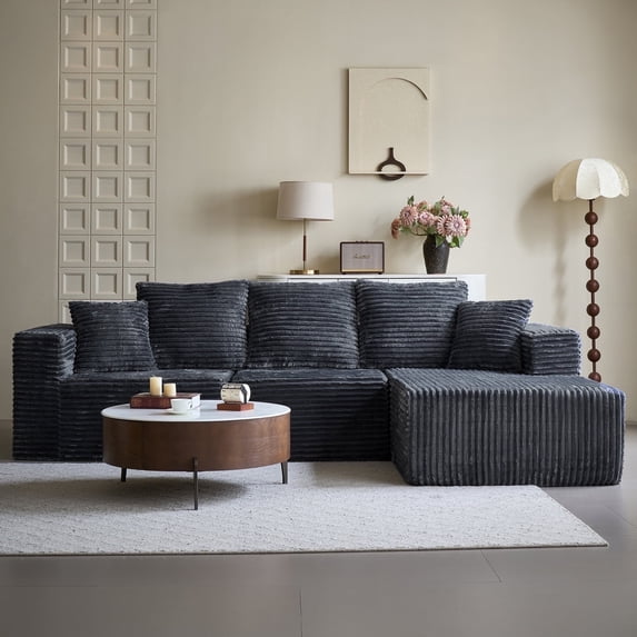 Garaneeds Modular Sectional Sofa for Living Room, 108" L-Shape Boneless Couch with Oversized Chaise, Gray, 3 Seats, Right Side