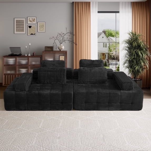 Garaneeds 113" Black Modular Sectional Sofa for Living Room - Boneless Cloud Couch, No Assembly Required