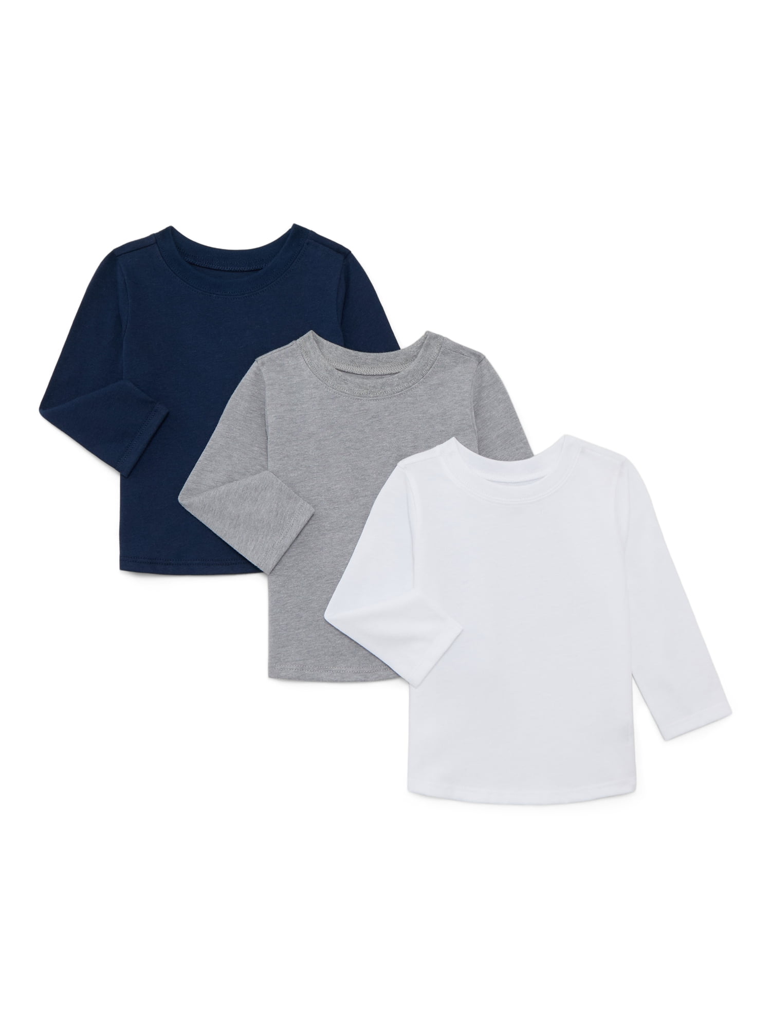Garanimals Baby Boys Solid Tee with Long Sleeves, 3-Pack, Sizes 0M-24M