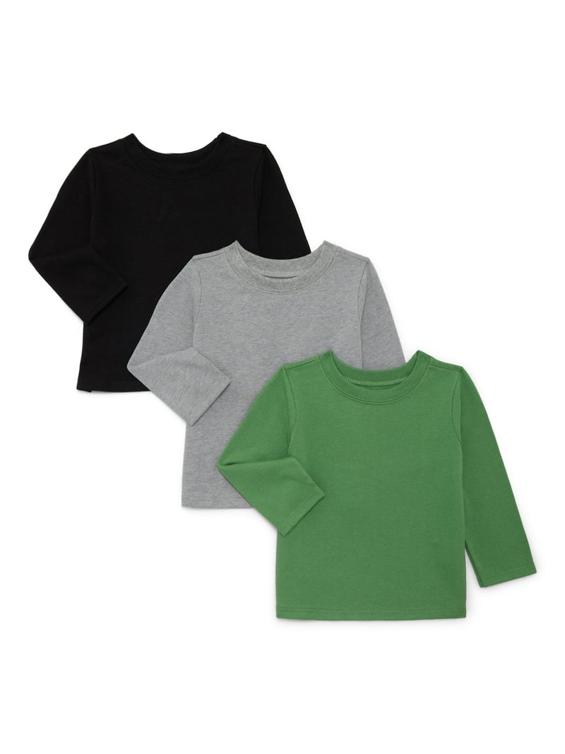 Garanimals Baby Boys Solid Tee with Long Sleeves, 3-Pack, Sizes 0M-24M