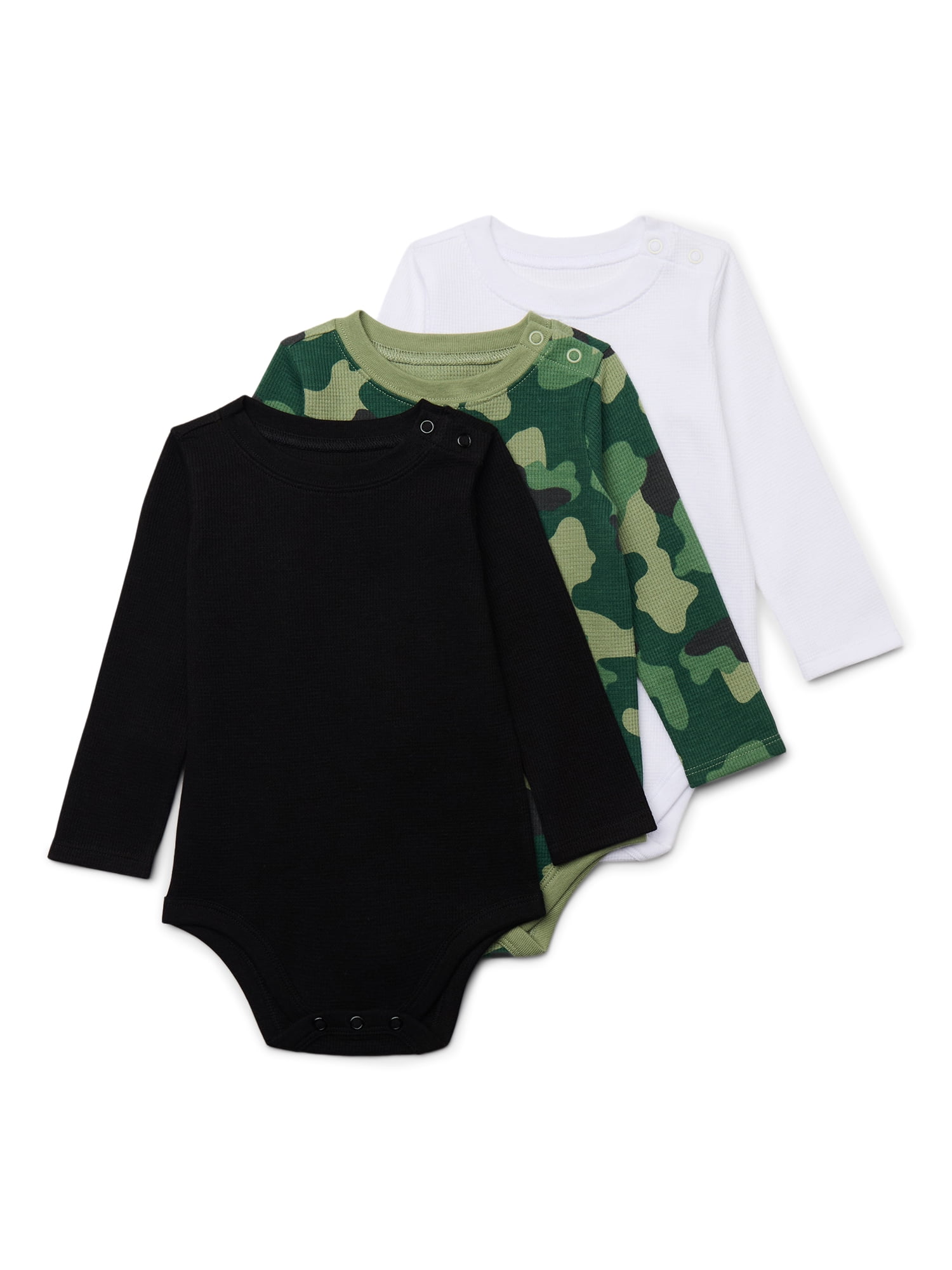 Garanimals Baby Boy 3-Pack Long Sleeve Thermal Bodysuits, Sizes 0-24 Months