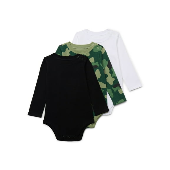 Garanimals Baby Boys Thermal Bodysuits with Long Sleeves, 3-Pack, Sizes 0-24 Months