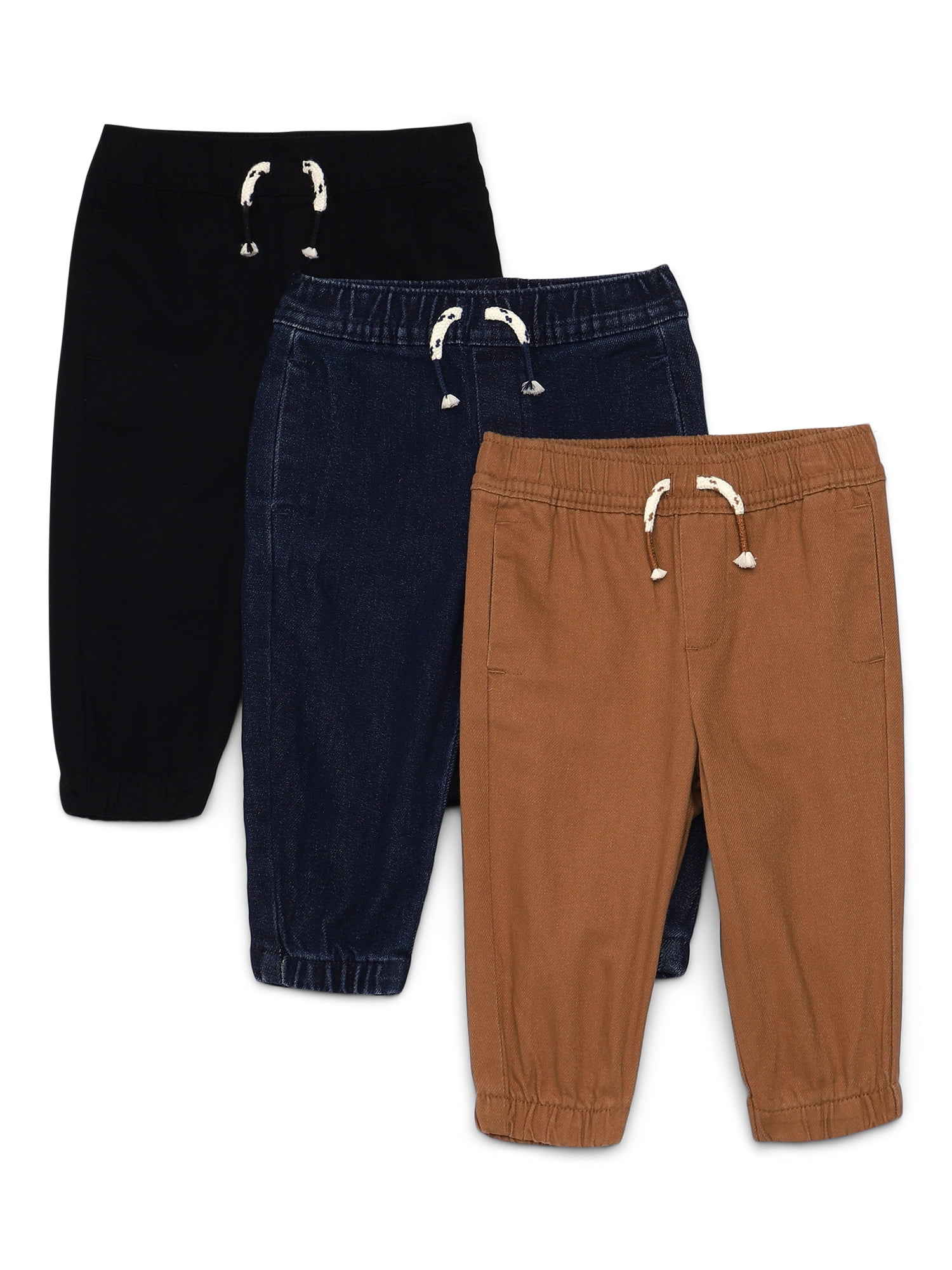 Garanimals Baby Boys Woven Drawstring Joggers, 3-Pack, Sizes 0M-24M