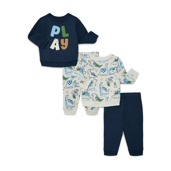 Garanimals Baby Boys Fleece Crewneck Sweatshirt and Joggers Set, 4-Piece, Sizes 6M-24M