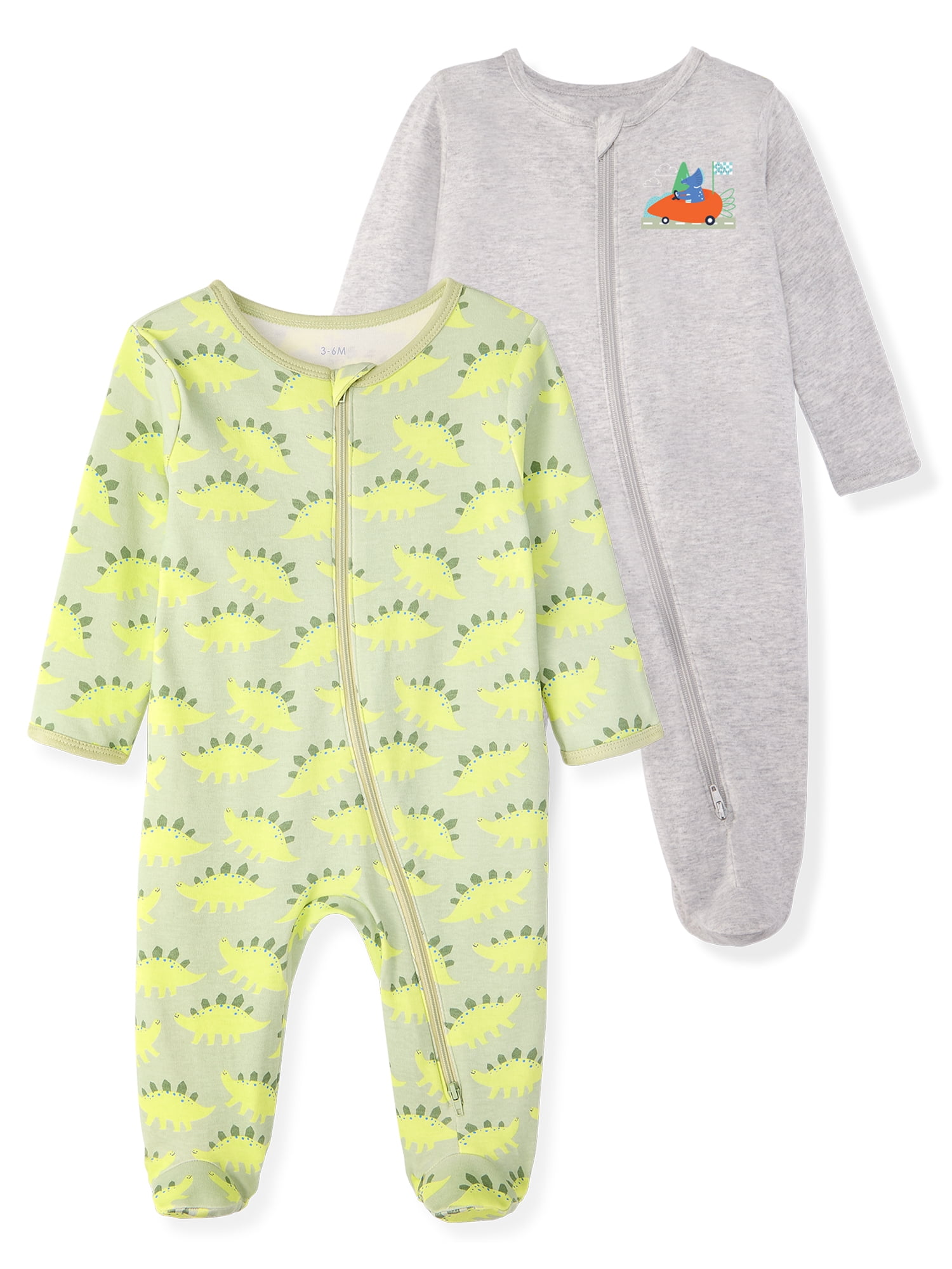 Garanimals Baby Boy Cotton Footed Sleep & Play Pajamas, Graphic Prints, 2-Pack, Sizes Newborn - 9M