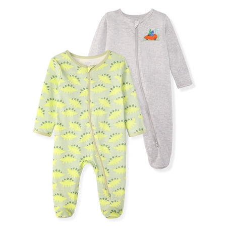 Garanimals Baby Boy Cotton Footed Sleep & Play Pajamas, Graphic Prints, 2-Pack, Sizes Newborn - 9M